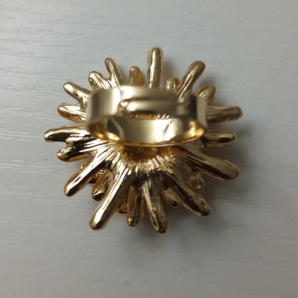Elegant Sunflower Ring Bee Golden Floral Enamel Rhinestone